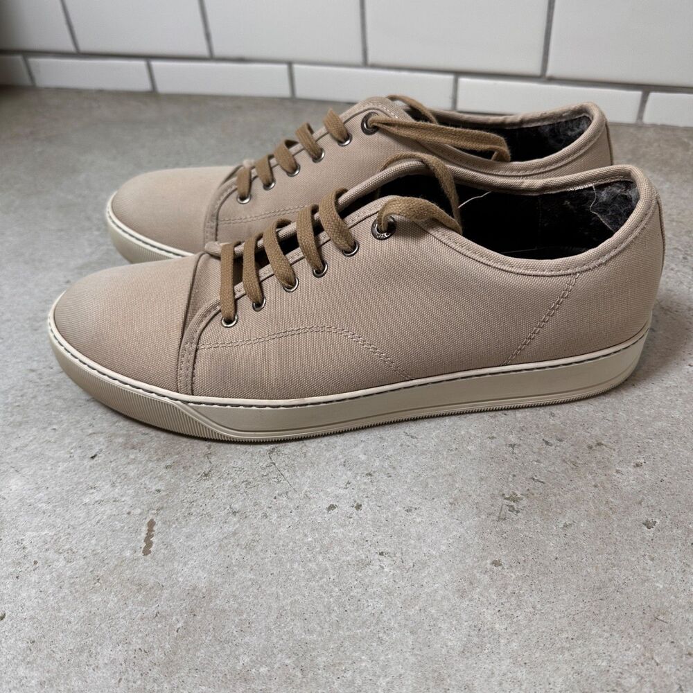 Lanvin Men’s Low-Top Canvas Trainer Sneakers DBB1 Beige Size 10